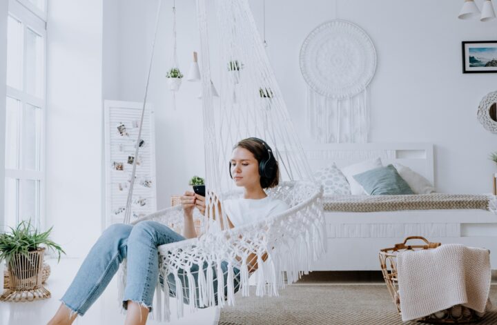 Women in swinging chair